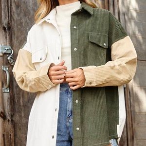 Corduroy block colored shacket